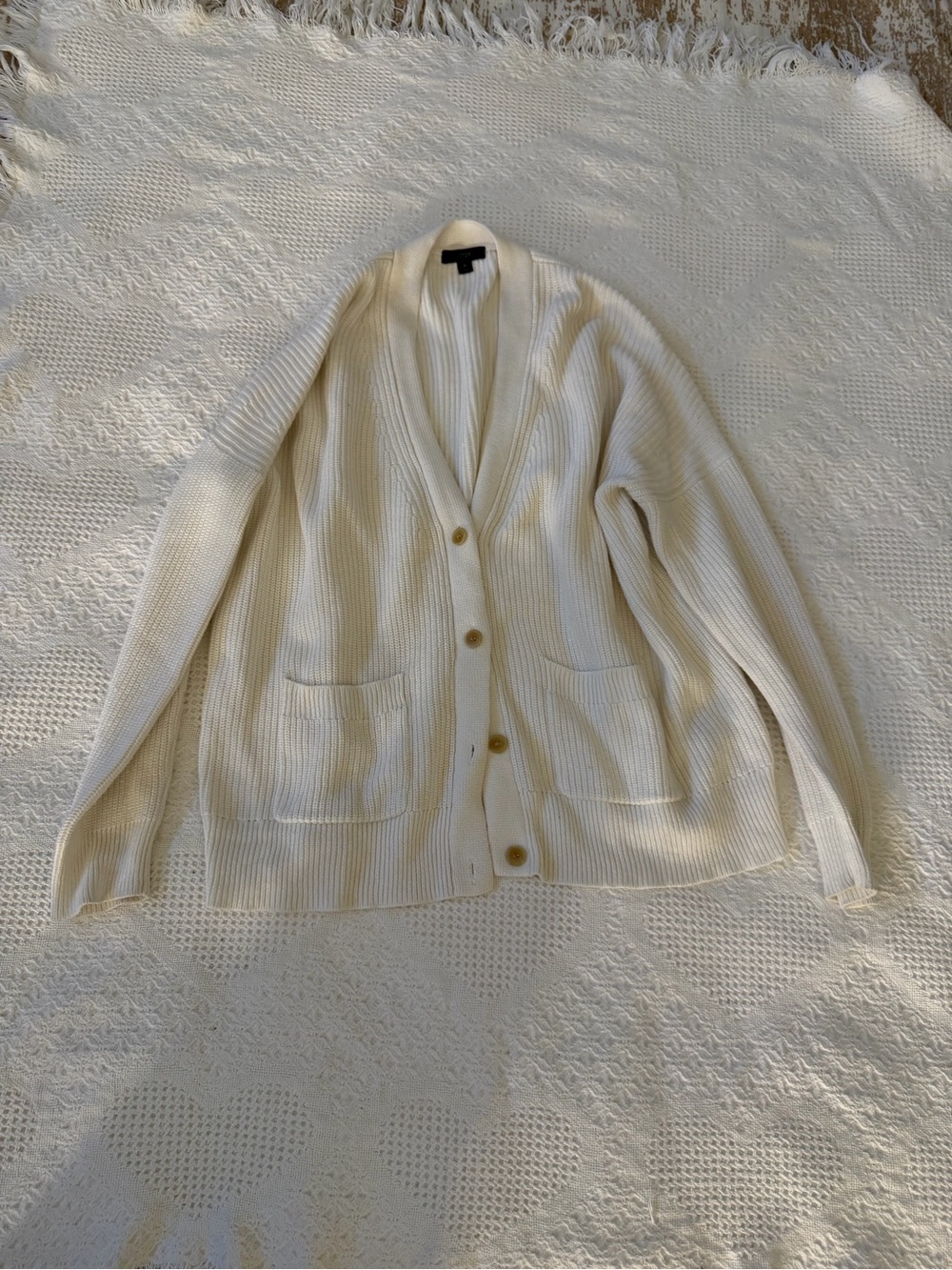 J. Crew Cream Ribbed Button-Up Cardigan